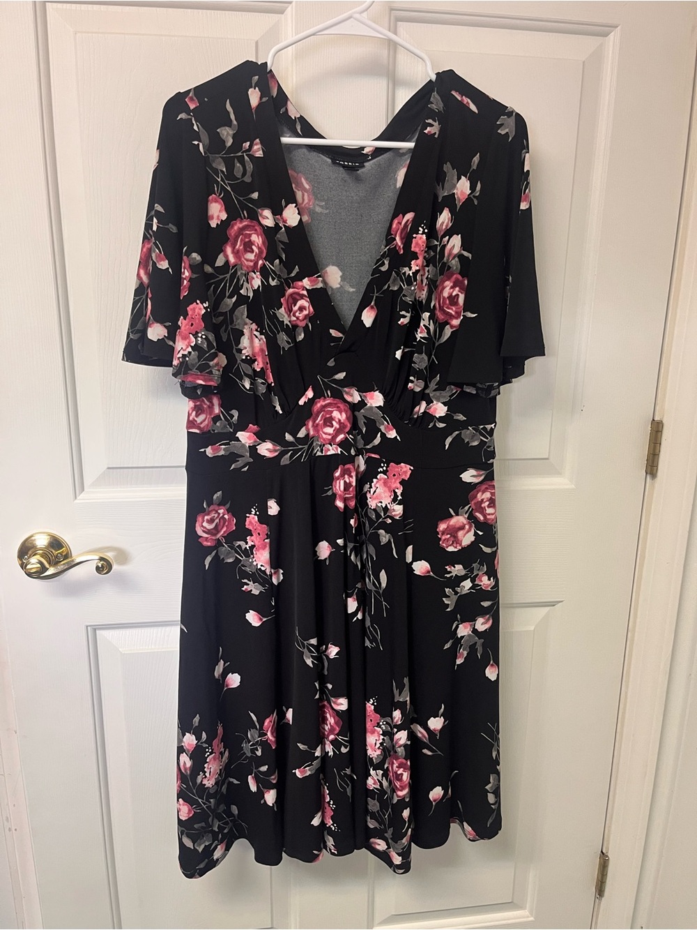 torrid Black Midi Dress with Pink Floral Print